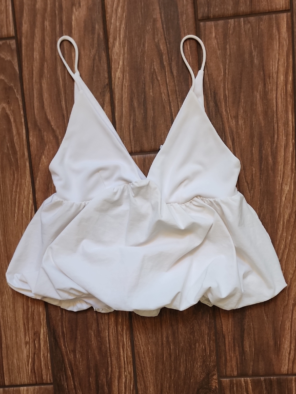Zara White V-Neck Spaghetti-Strap Peplum Camisole